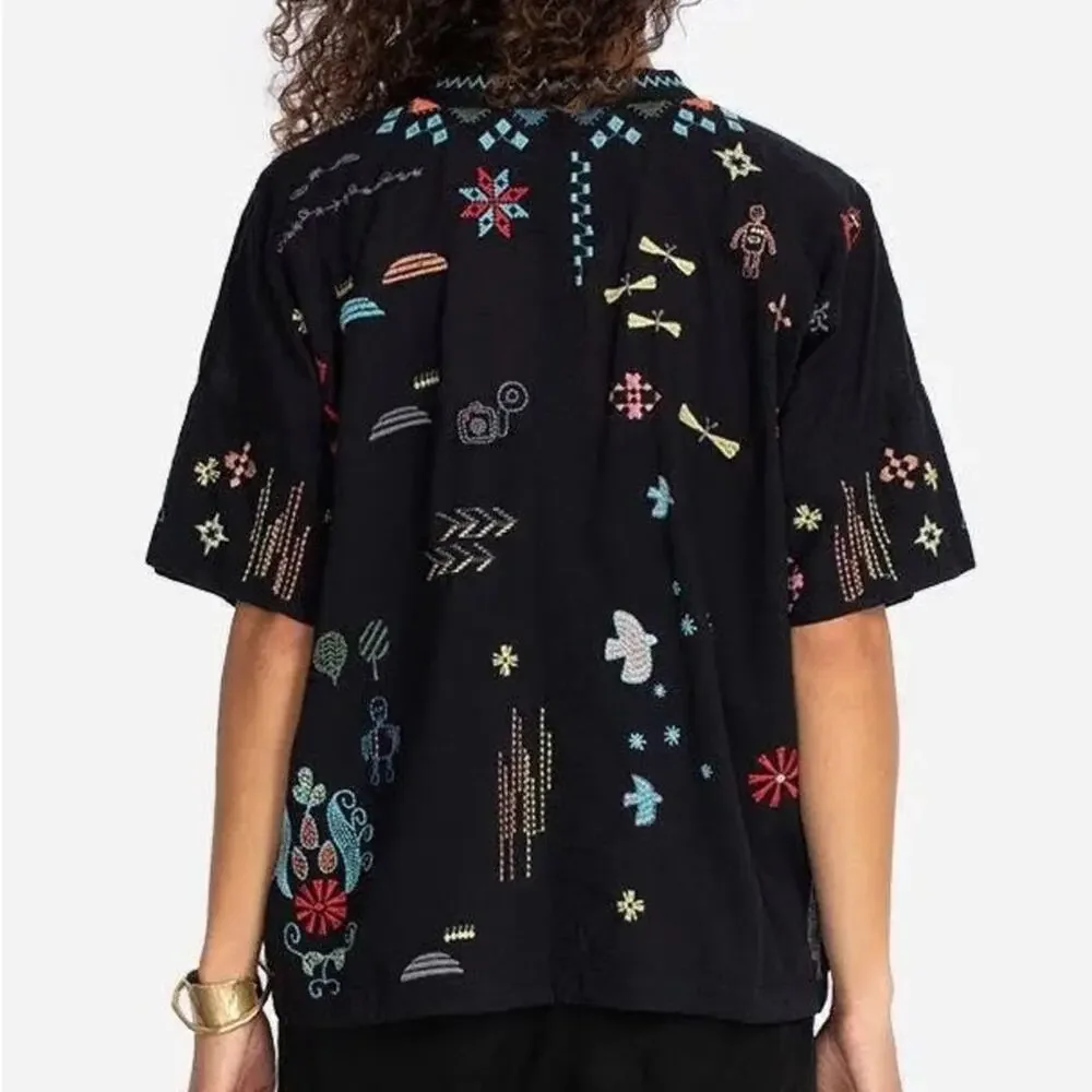 Johnny Was Pete & Greta Seraphina Black Embroidered Short Sleeve Top Women’s XS - Picture 2 of 10
